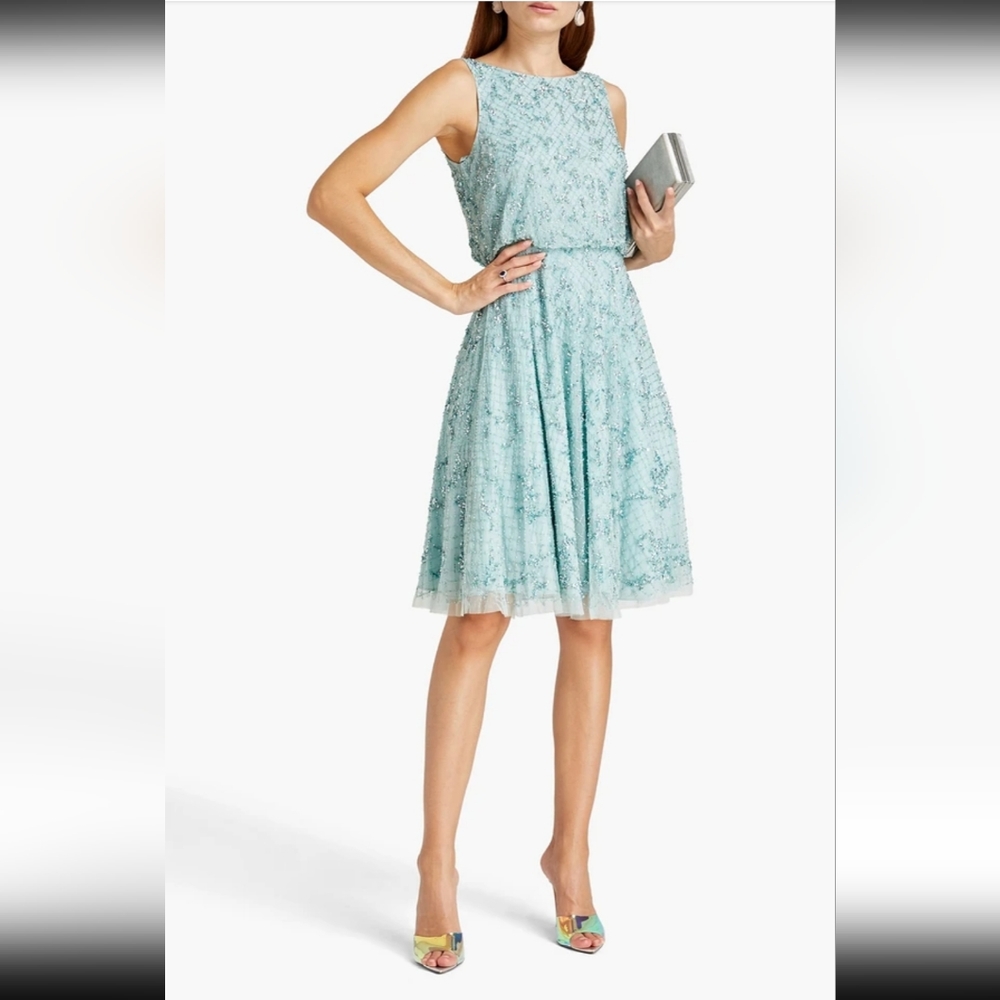 Aidan Mattox Beaded Embellished Tulle Knee-Length Dress Sleeveless NWT W…